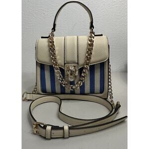 Nwt Aldo Top Handle Satchel Crossbody Bag Blue Stripe Combo W/accessories & Box